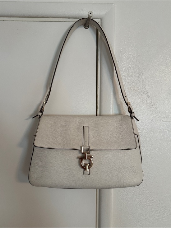 Salvatore Ferragamo Handbags - Salvatore Ferragamo Cream Leather Shoulder Bag with Gold Hardware